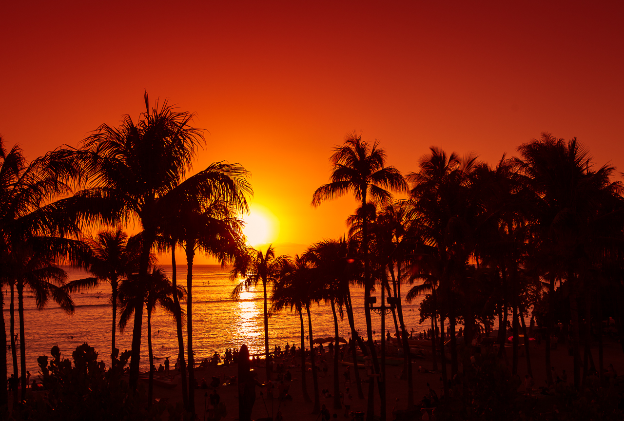 Fiery Sunset On Waikiki Battered Luggagebattered Luggage